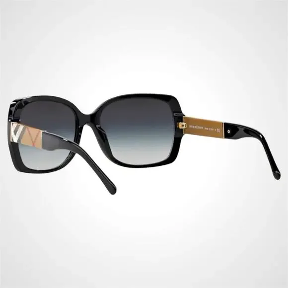 New Burberry Sunglasses Black Square Frames Checkered Arms Gradient BURBERRY - Picture 7 of 9